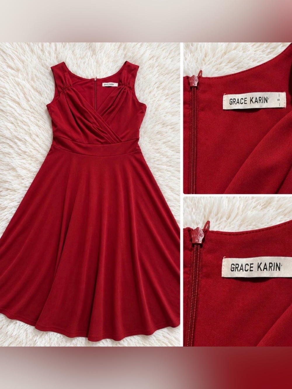 Grace Karin Sleeveless Red Fit-and-Flare Dress Women’s Small S
